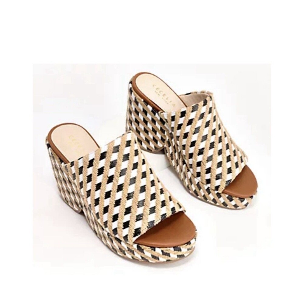 Cecelia New York Frost Platform Wedge Sandals Size 9 NWT Woven Mule